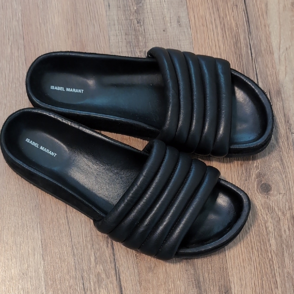Isabel Marant Black Quilted Slide Sandals